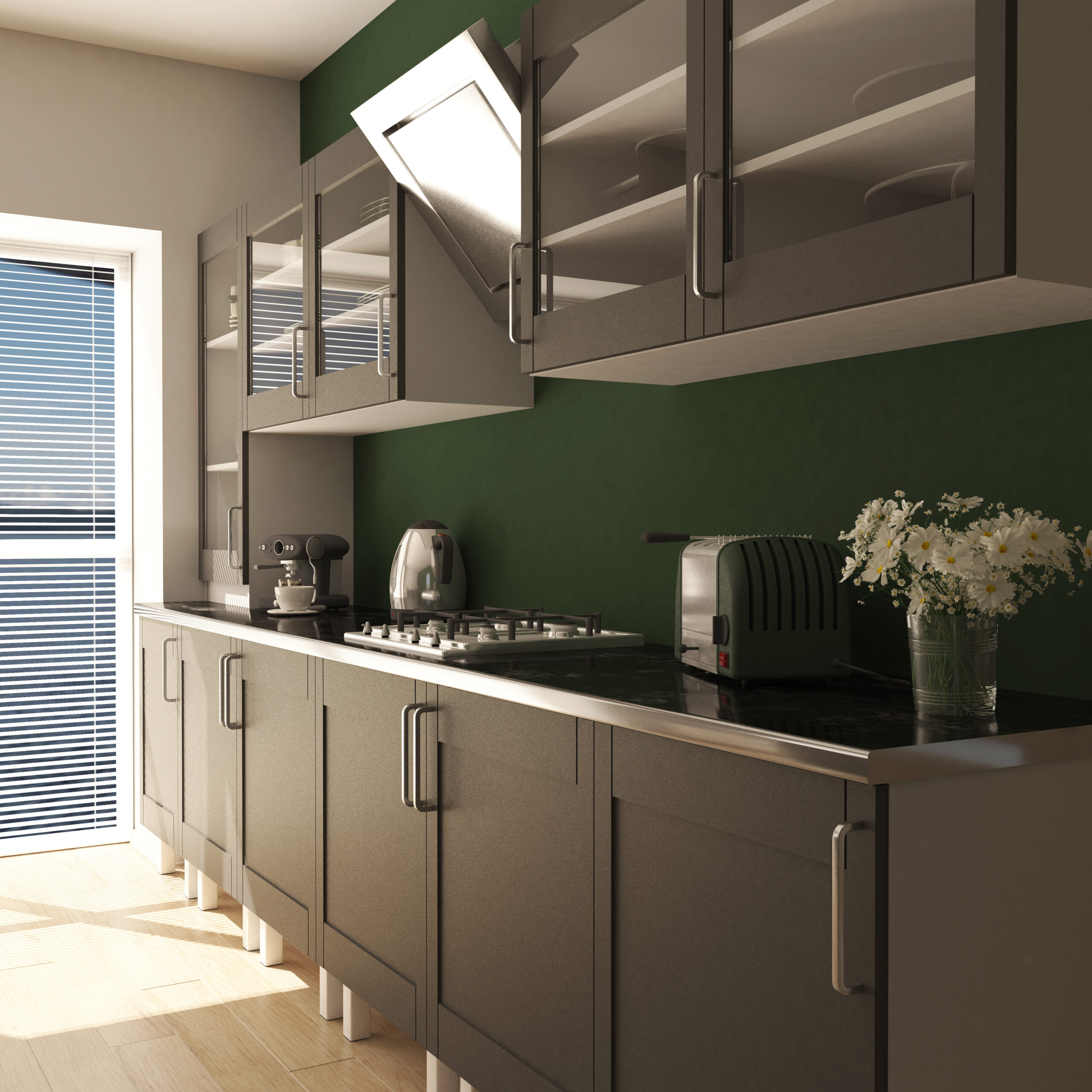 3D render of a contemporary kitchen interior